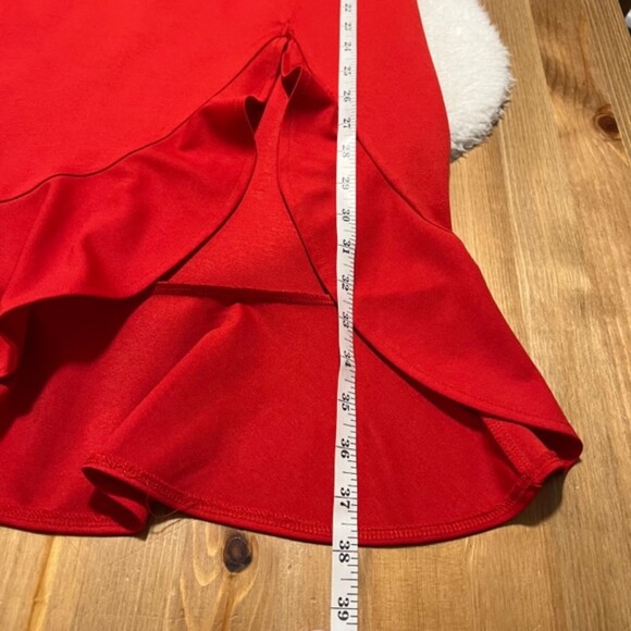 SHEIN Womens Red High-Low Asymmetric Salsa Ruffle Sheath Dress Back Zipper Sz M - Picture 12 of 12